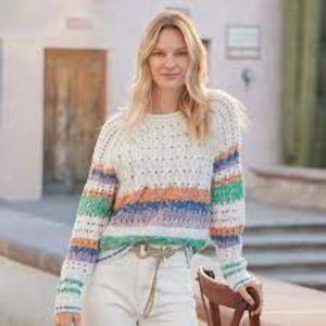 SUNDANCE WATERS EDGE SWEATER WHITE MULTI STRIPE SIZE M RETAIL $138
